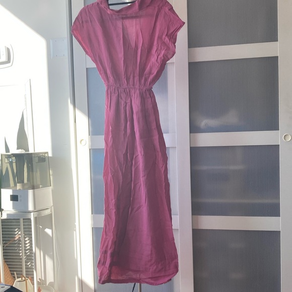Pink maxi linen dress. One size, cinches at waist. - Picture 2 of 5